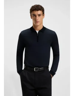 Mercerised-cotton polo shirt with two-tone structure