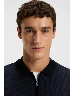 Mercerised-cotton polo shirt with two-tone structure