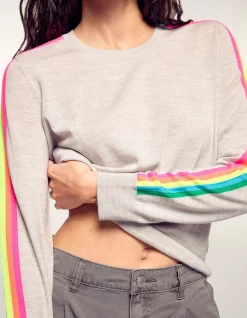 MERINO SLEEVE STRIPE CREWNECK SWEATER