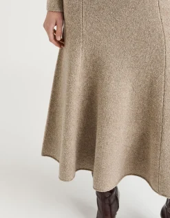 MERINO SILK BLEND TEXTURED KNIT FLARED SKIRT