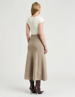 MERINO SILK BLEND TEXTURED KNIT FLARED SKIRT