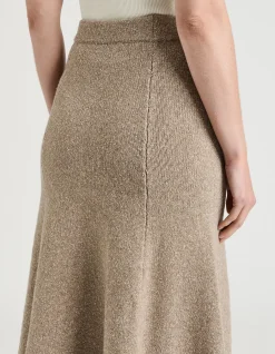 MERINO SILK BLEND TEXTURED KNIT FLARED SKIRT
