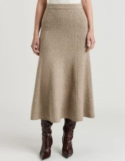 MERINO SILK BLEND TEXTURED KNIT FLARED SKIRT