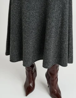 MERINO SILK BLEND TEXTURED KNIT FLARED SKIRT