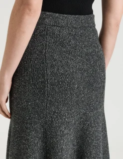 MERINO SILK BLEND TEXTURED KNIT FLARED SKIRT