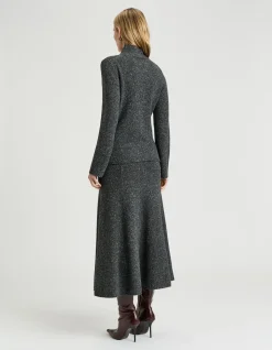 MERINO SILK BLEND TEXTURED KNIT FLARED SKIRT