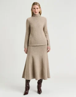 MERINO SILK BLEND TEXTURED KNIT FLARED SKIRT