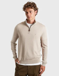 MERINO WOOL BLEND QUARTER-ZIP SWEATER