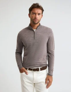 MERINO ZIP-NECK WOOL PULLOVER