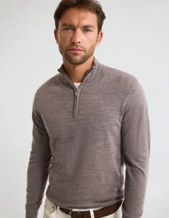 MERINO ZIP-NECK WOOL PULLOVER