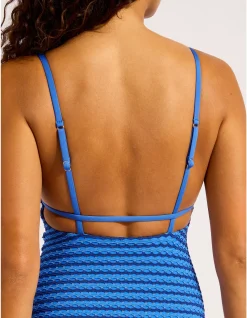 Mesh Effect V Neck One Piece Swimsuit