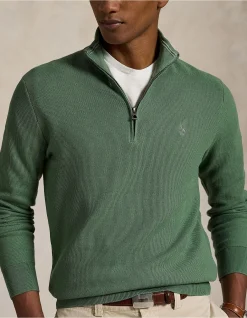 Mesh-Knit Cotton Quarter-Zip Sweater