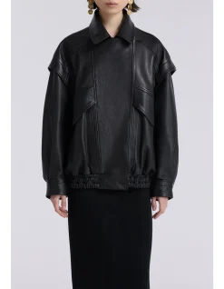 Micah Oversized Lambskin Leather Bomber Jacket