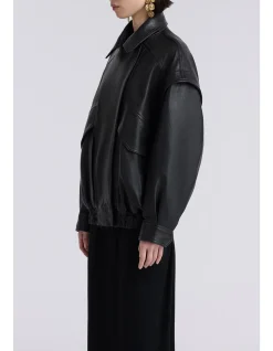 Micah Oversized Lambskin Leather Bomber Jacket