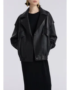 Micah Oversized Lambskin Leather Bomber Jacket