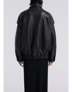 Micah Oversized Lambskin Leather Bomber Jacket