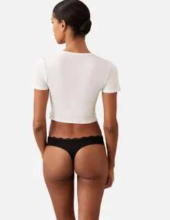 MICROFIBER STRETCH WITH LACE THONG 3PK