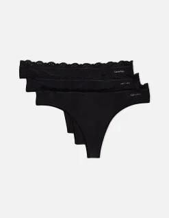 MICROFIBER STRETCH WITH LACE THONG 3PK