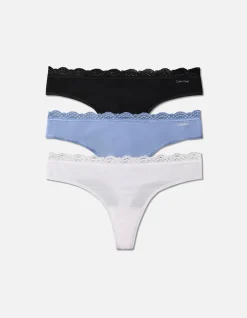 MICROFIBER STRETCH WITH LACE THONG 3PK