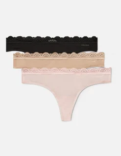 MICROFIBER STRETCH WITH LACE THONG 3PK