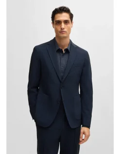 Micro-Patterned Slim-Fit Jacket in Dark Blue