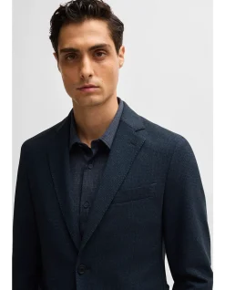 Micro-Patterned Slim-Fit Jacket in Dark Blue