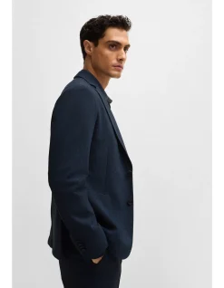 Micro-Patterned Slim-Fit Jacket in Dark Blue