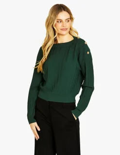 Milano Button Shoulder Rib Knit Pullover