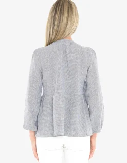 Mini Check Lace Insert Button Front Top