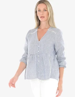 Mini Check Lace Insert Button Front Top