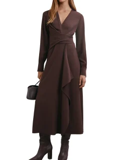 Mira Wrap Front Long Sleeve Midi Dress