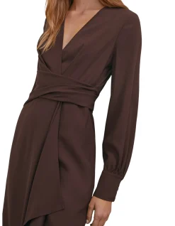 Mira Wrap Front Long Sleeve Midi Dress