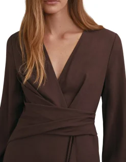 Mira Wrap Front Long Sleeve Midi Dress