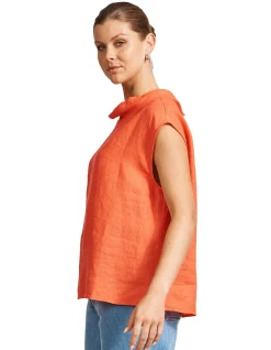 Miramar Linen Relaxed High Collar Top