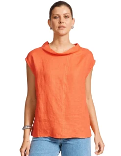 Miramar Linen Relaxed High Collar Top