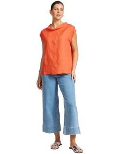 Miramar Linen Relaxed High Collar Top