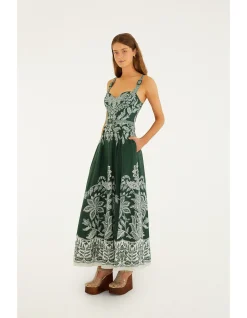 MIRANDA DARK GREEN BELT BUCKLES MAXI DRESS