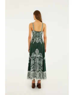 MIRANDA DARK GREEN BELT BUCKLES MAXI DRESS