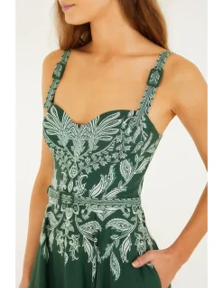 MIRANDA DARK GREEN BELT BUCKLES MAXI DRESS