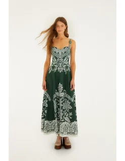 MIRANDA DARK GREEN BELT BUCKLES MAXI DRESS