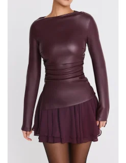 MISTRESS ROCKS DARK PLUM FLOATY LAYERED MINI SKIRT