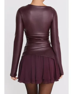 MISTRESS ROCKS DARK PLUM FLOATY LAYERED MINI SKIRT