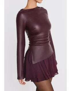 MISTRESS ROCKS DARK PLUM FLOATY LAYERED MINI SKIRT