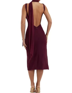 MISTRESS ROCKS BLACK CHERRY FLOWER EMBELLISHED MIDI DRESS
