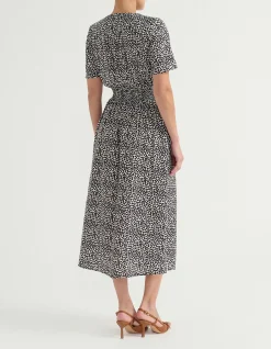MOCK WRAP SHIRRED WAIST DRESS