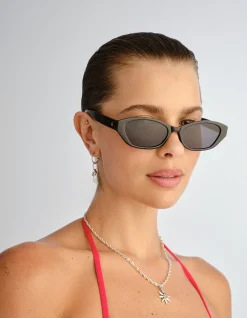 MOONSTONE BLACK OVAL SUNGLASSES