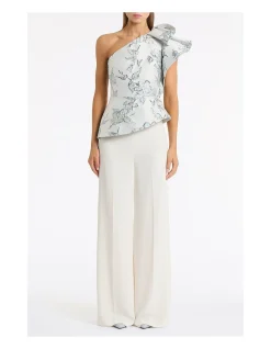 MURANO BROCADE FLOUNCE SHOULDER TOP