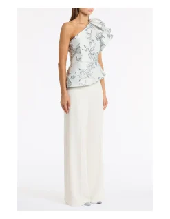 MURANO BROCADE FLOUNCE SHOULDER TOP