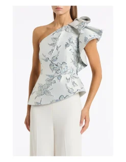 MURANO BROCADE FLOUNCE SHOULDER TOP