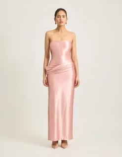 Mylah Strapless Draped Satin Midi Dress